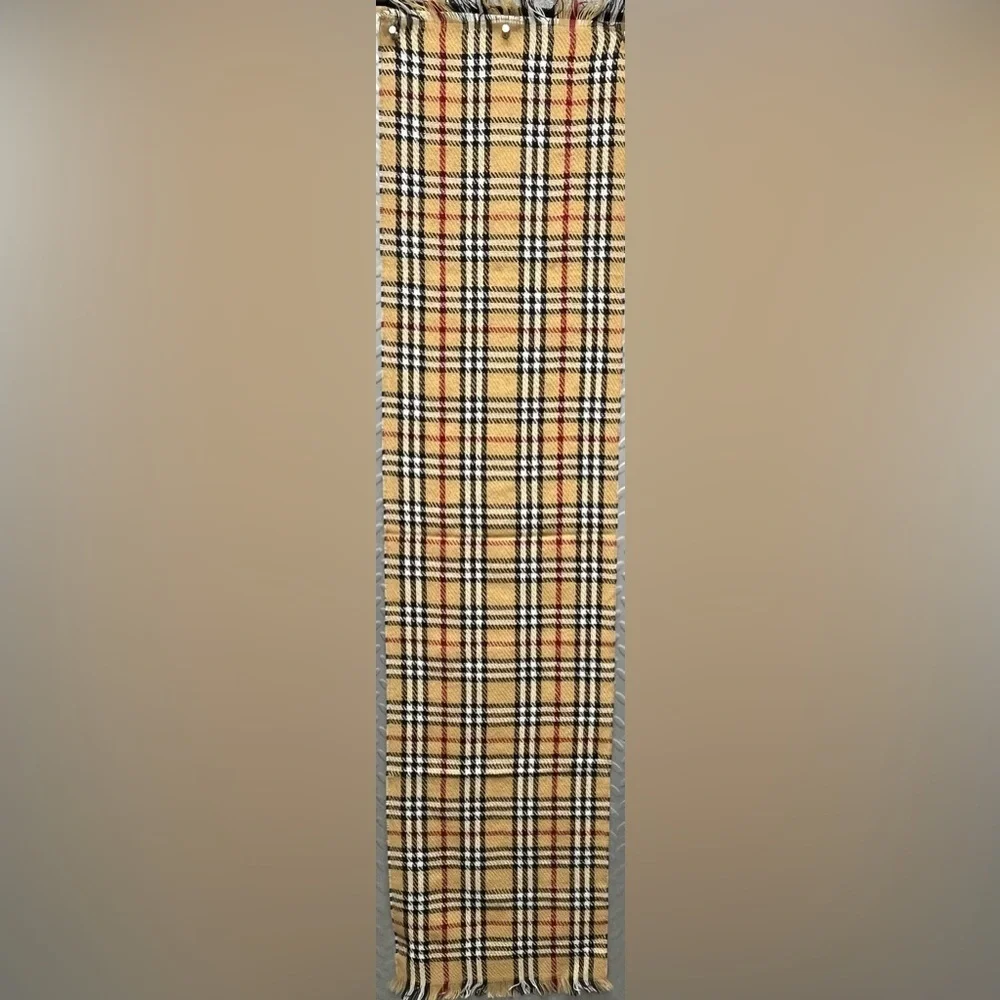 Vintage English Village Classic Cashmere-Feel Yellow Tan Red Plaid Scarf